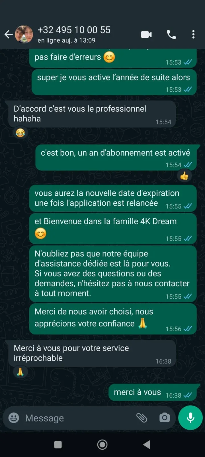 Nachweis für 4KPrime-Support auf WhatsApp
